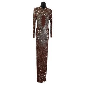 Angel Brinks Sheer Mirrored Rhinestone Sheer Club Party Dress Long Sleeve Large